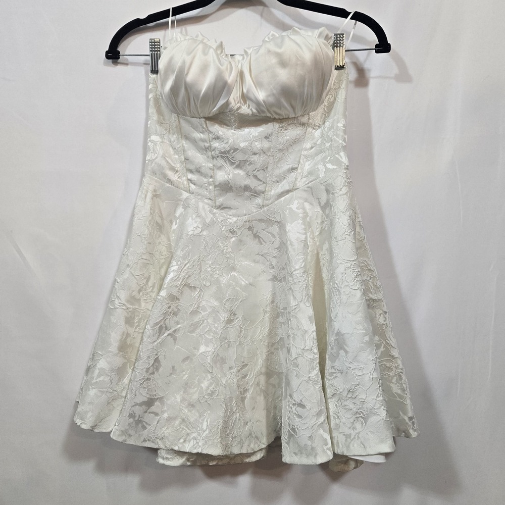 Finesse White Floral Jacquard Corset Mini Dress S Strapless Bridal Coquette